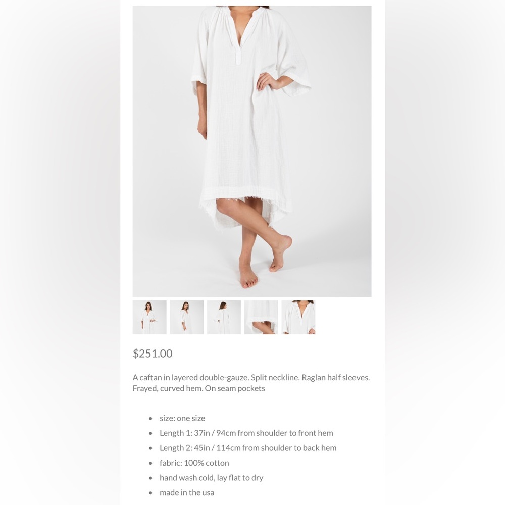 TANGIER long sleeve caftan in double gauze - white